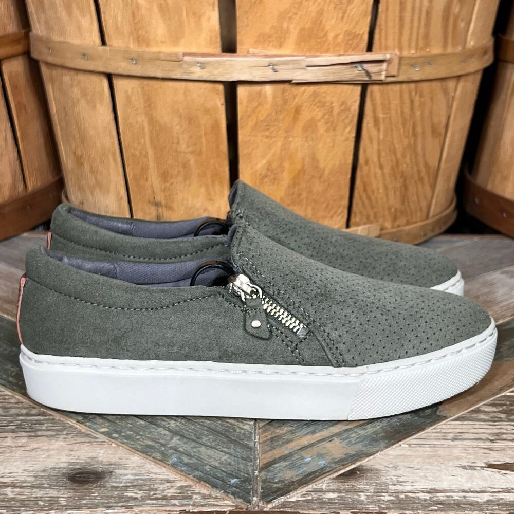 Dr. Scholl's No Chill Sage Green Faux Suede Side-Zip Platform Sneakers Womens 7